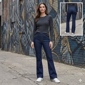 Spanx Flare Jeans Womens Large Dark Indigo High Rise Shaping Denim Flare Leg